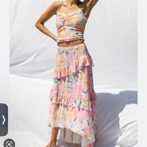 Jen’ Pirate Booty x Revolve Coco Pink tiered ruffle skirt NWT XS